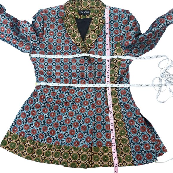 Saloni Maxima Brocade Jacket Turquoise Floral US 8 (No Belt) - Picture 10 of 15